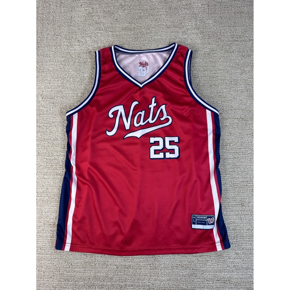 Washington Nationals Nats Jersey Mens Large Red Blue Basketball Style #25 DC